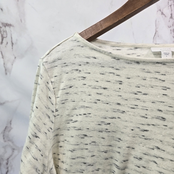 J Jill Shirt Womens Large Gray Speckled Neutral Ruched Tie Quarter Sleeve Pure - Picture 2 of 11